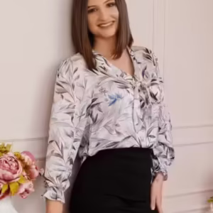 Bluza eleganta Jessica cu maneci bufante si decolteu cu funda - Lila