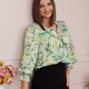 Bluza eleganta Jessica cu maneci bufante si decolteu cu funda - Verde crud