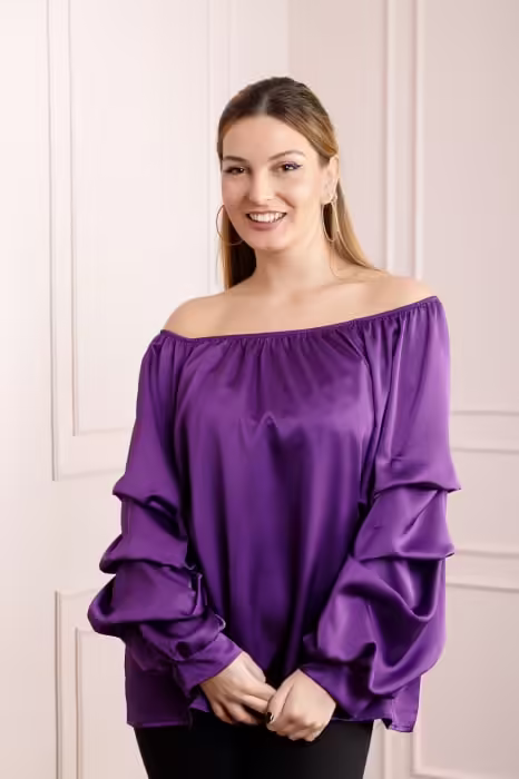 Bluza Eleganta Mov cu Maneci Bufante – Perfecta pentru Orice Ocazie