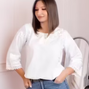 Bluza tip ie alba cu motiv floral alb Angelica