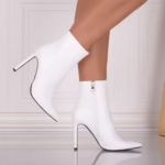 Botine dama Albe din Piele Ecologica Acovya