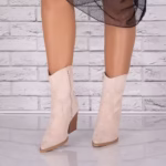 Botine dama Bej din Piele Ecologica Intoarsa Cidra