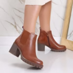 Botine Dama Imblanite Camel din Piele Ecologica Afyfa