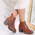 Botine Dama Imblanite Camel din Piele Ecologica Afyfa