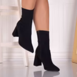 Botine dama Negre din Piele ecologica Intoarsa Rumia