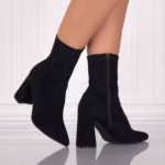 Botine dama Negre din Piele ecologica Intoarsa Rumia