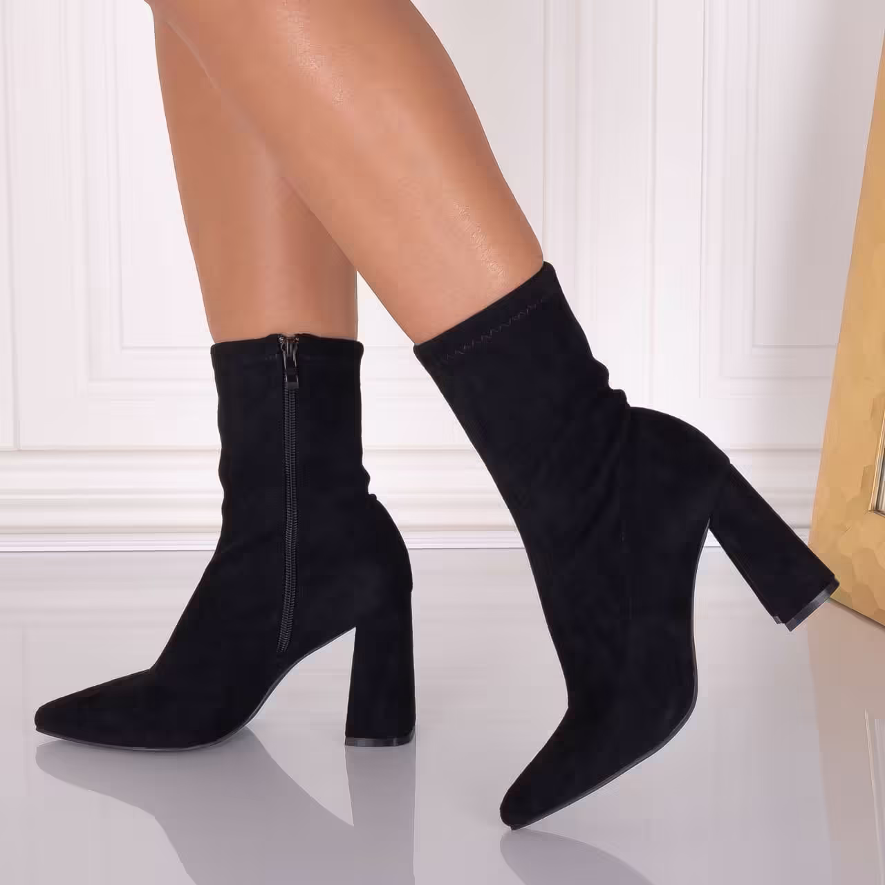 Botine Dama Negre din Piele Ecologică Întoarsă – Rumia