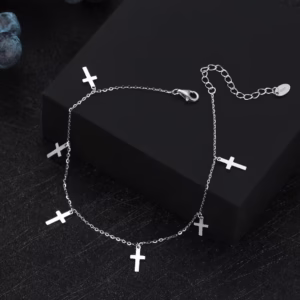 Brățară de Glezna din Argint 925 cu Model Cruciuțe, Plăcată cu Rodiu – JW1526