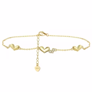 Bratara de glezna argint 925, JW1818, model inimioare, placata cu aur