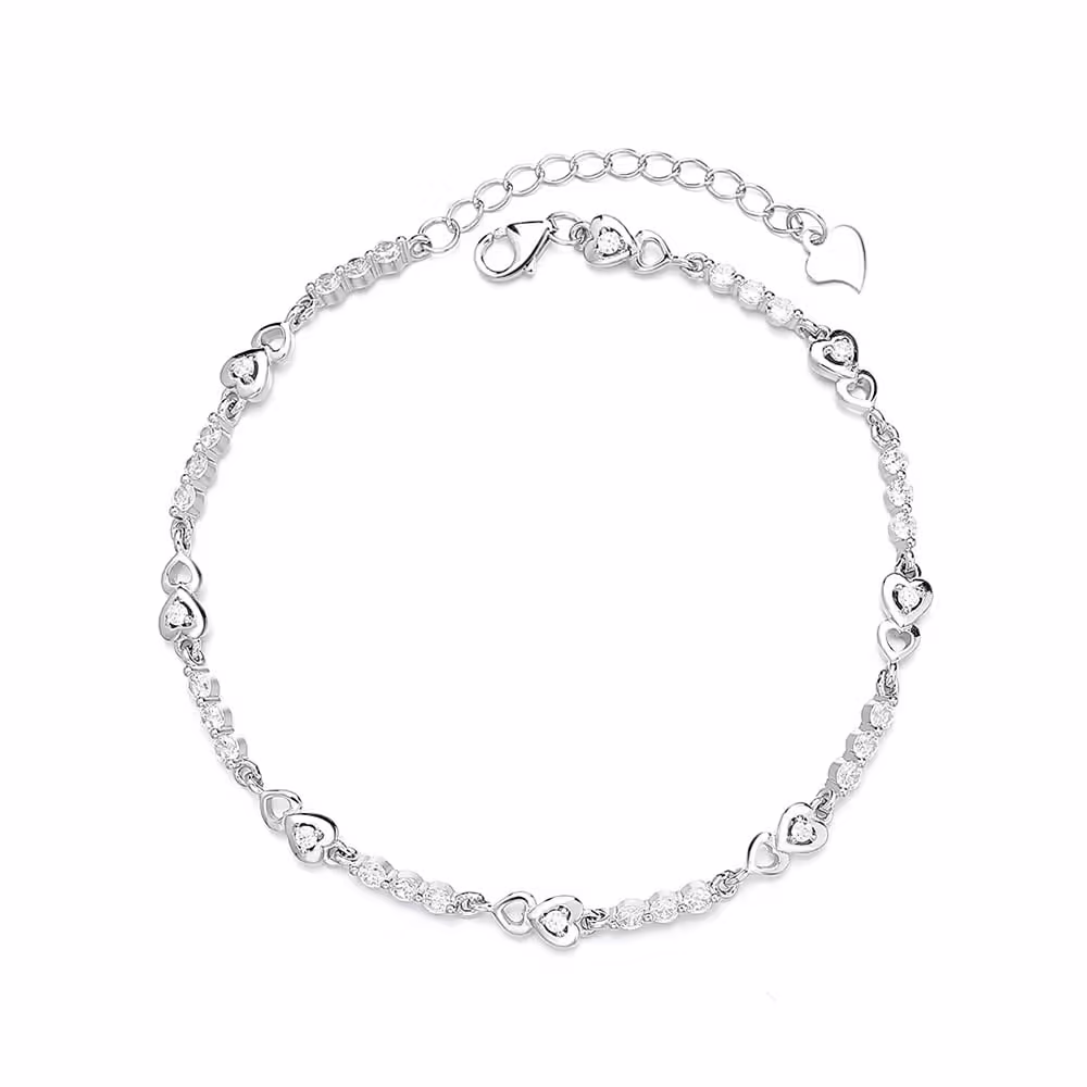 Brățară din argint 925 pentru femei, JW1604, model inimioare, placată cu rodiu – bijuterie elegantă