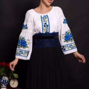 Brâu Tradicional Cer Înstelat Albastru cu Dantelă și Catifea – Legendaria by Venezia