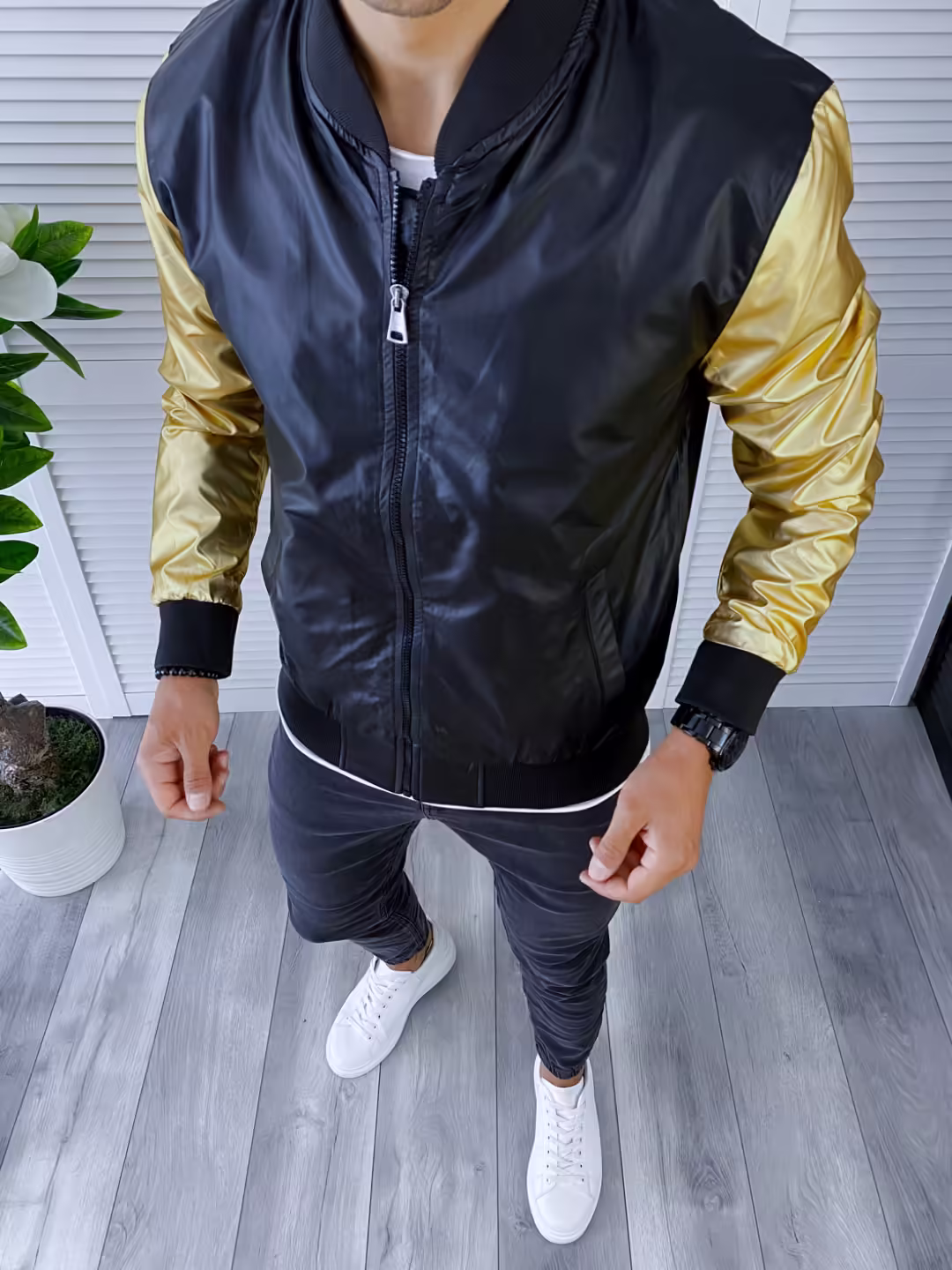 Geacă bărbați din piele ecologică – Model SLIM FIT, Neagră