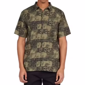Cămașă bărbați verde DC Shoes casual din bumbac 100% cu buzunar la piept