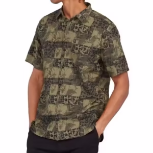 Cămașă bărbați verde DC Shoes casual din bumbac 100% cu buzunar la piept
