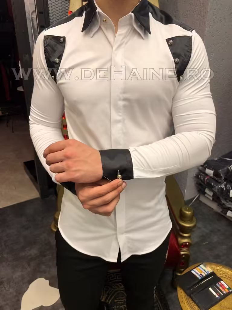 Cămașă Albă Slim Fit pentru Bărbați – Elegantă și Casual, din Bumbac Premium