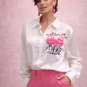 Camasa dama alba cu flamingo