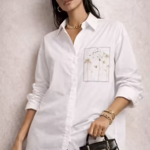 Camasa dama alba din bumbac cu broderie minimalista