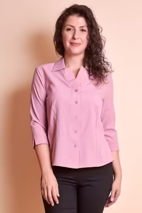 Cămașă Roz Cu Pliuri Elegante Pe Rever pentru Birou