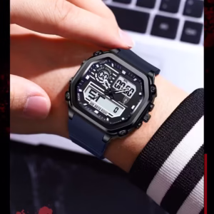 Ceas barbatesc digital Poedagar CS1763, silicon, rosu, cadran negru