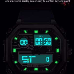 Ceas barbatesc digital Poedagar CS1763, silicon, rosu, cadran negru