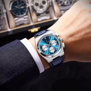 Ceas barbatesc Poedagar CS1871, piele naturala, albastru, cadran alb