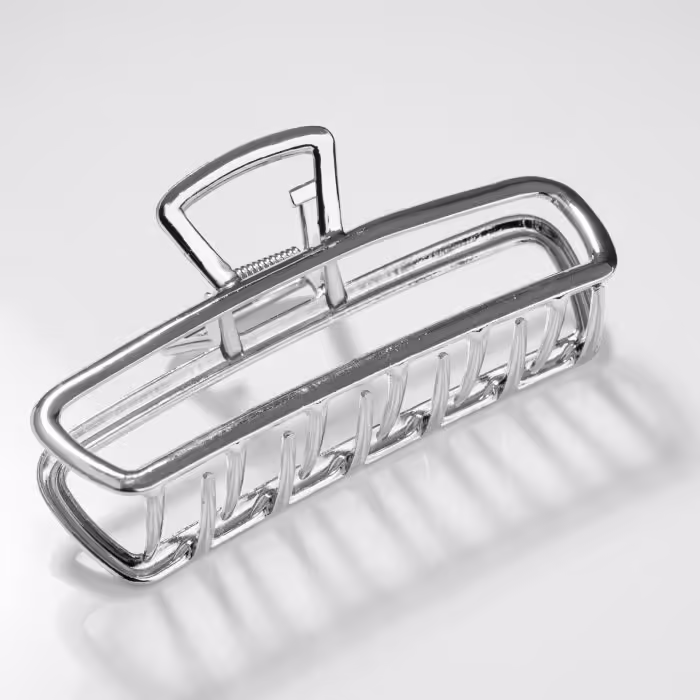 Clama de păr metalică dreptunghiulară – Argintie