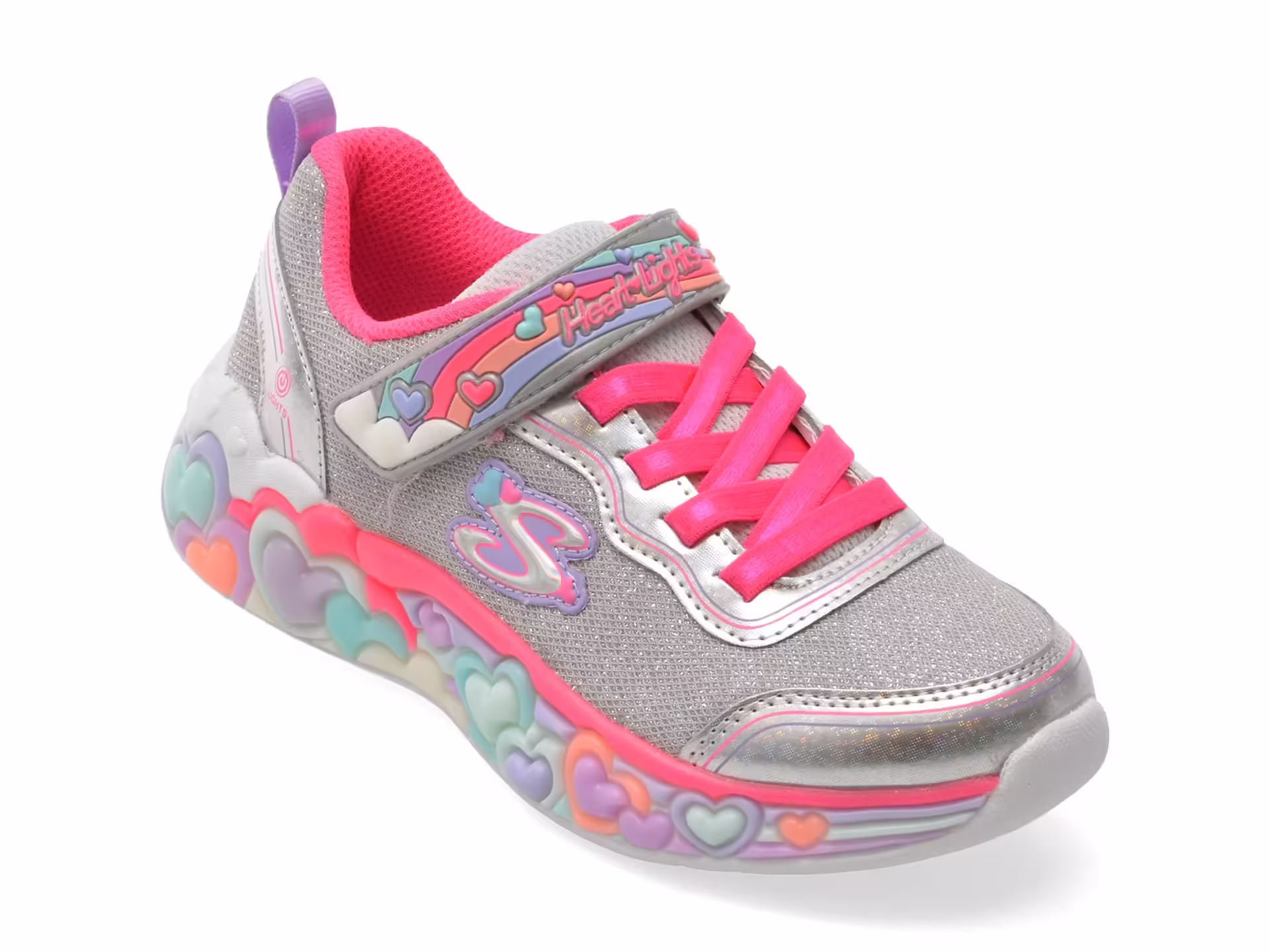 Pantofi sport argintii SKECHERS ETERNAL HEART LIGHTS pentru fetițe