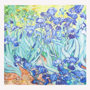 Esarfa patrata cu o fata imprimata cu reproducerea dupa pictura Irisi a lui Van Gogh, din matase si vascoza