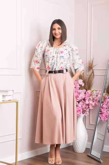 Fustă Clos Lungă Marissa cu Buzunare – Roz