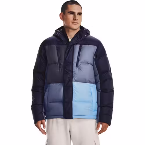 Geacă Bărbați Under Armour ColdGear – Izolare Termică cu Puf Natural, Albastru, Iarnă