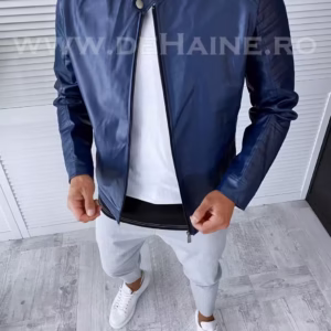 Geacă pentru bărbați bleumarin din piele ecologică - Model B2828 D0-1