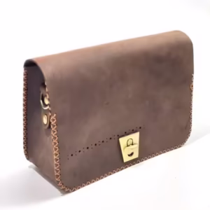 Geanta dama din piele naturala, handmade, Maro ( cusatura maro ), cusuta manual, Sarah, produsa in Romania