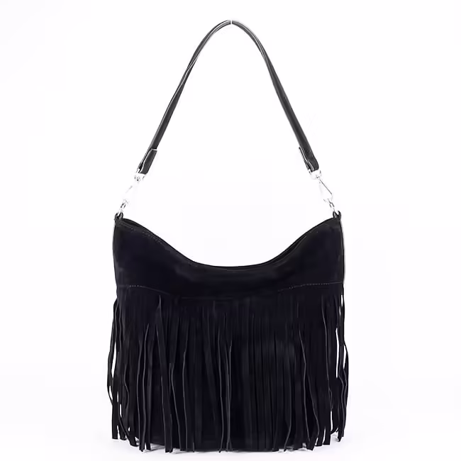 Geanta neagra FloraCO Paris cu franjuri