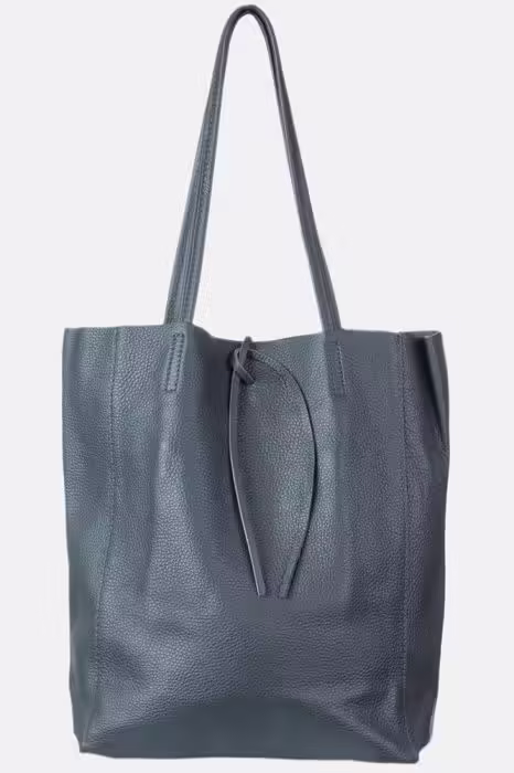 Geantă shopper verde închis din piele naturală