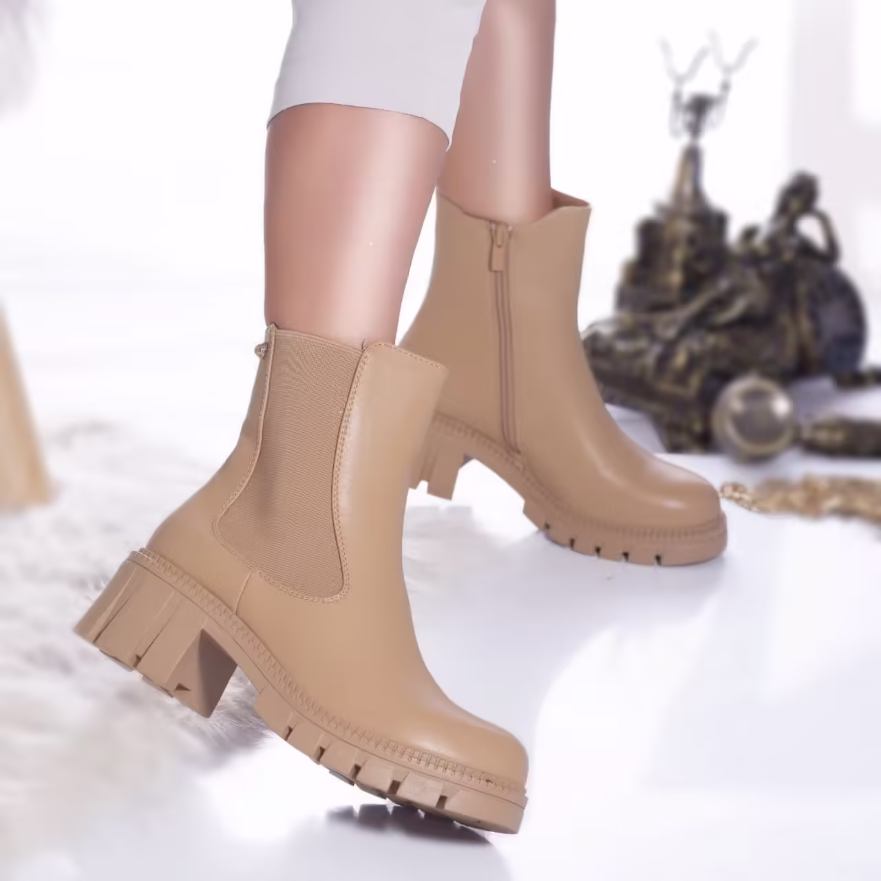 Ghete casual raymonda piele ecologica captusita kaki