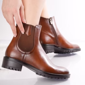 Ghete Dama Imblanite Camel din Piele Ecologica Velvet