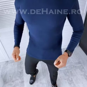 Helanca bărbați slim fit casual office – Stil bleumarin din bumbac premium
