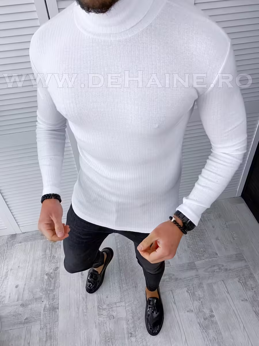 Helanca bărbați albă slim fit – Stil elegant și confortabil