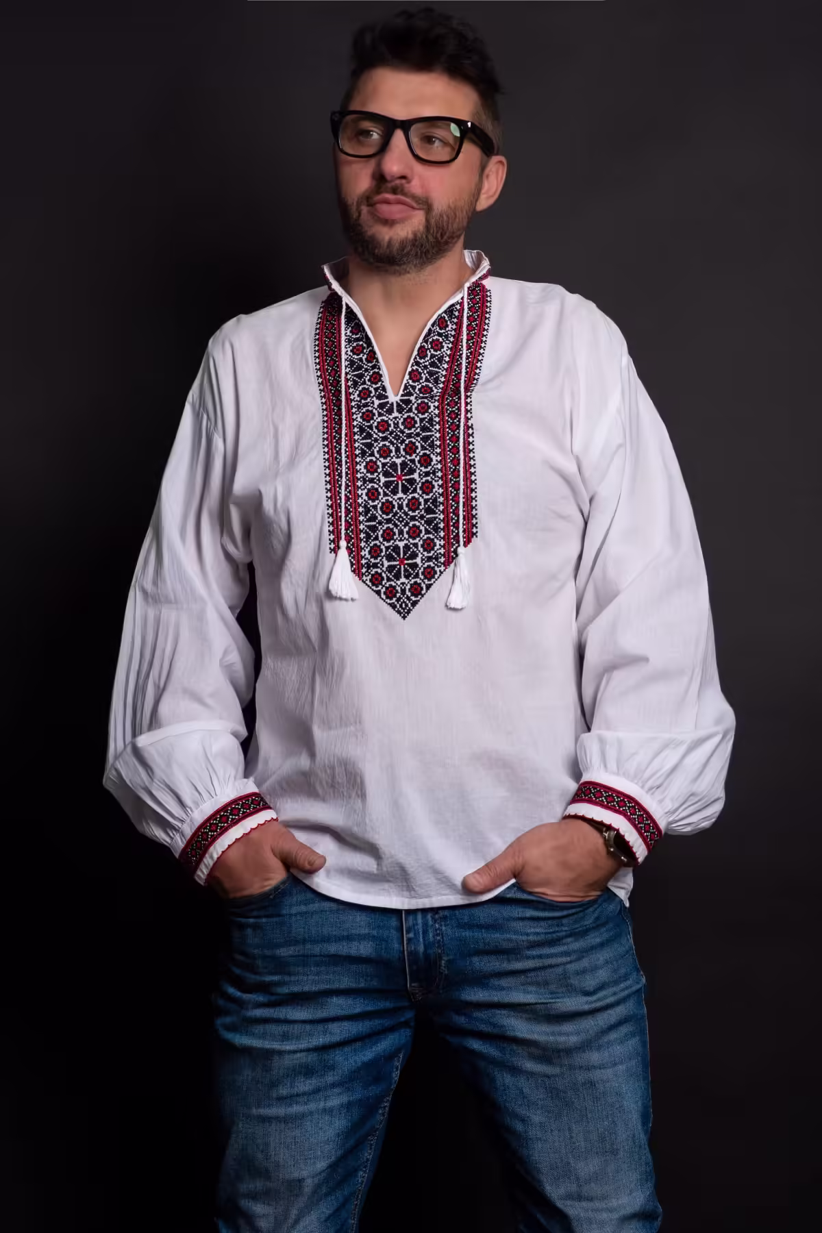 Ie tradițională bărbătească Sebastian cu broderie simbolul crucii