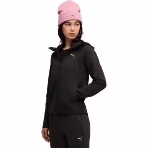 Hanorac Puma Evostripe pentru femei – Negru, din bumbac, cu fermoar și glugă