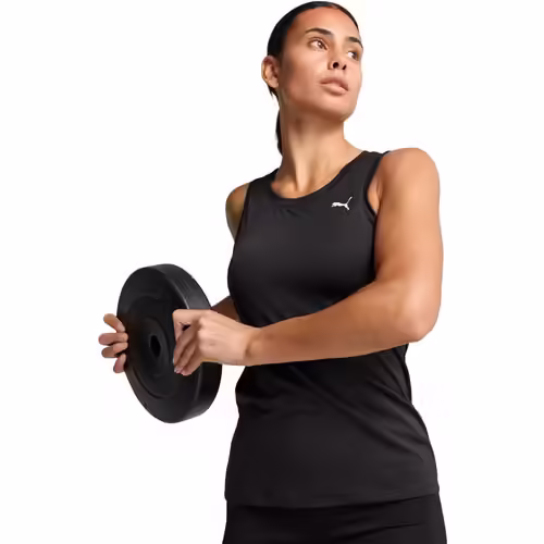 Maiou sport negru Puma femei, top fitness elastic din poliester respirabil