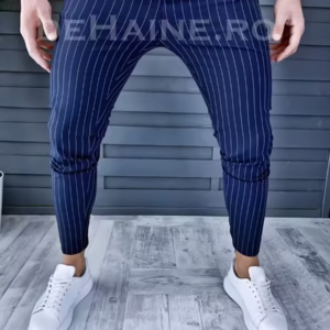 Pantaloni bărbați bleumarin în dungi – Smart Casual A9124
