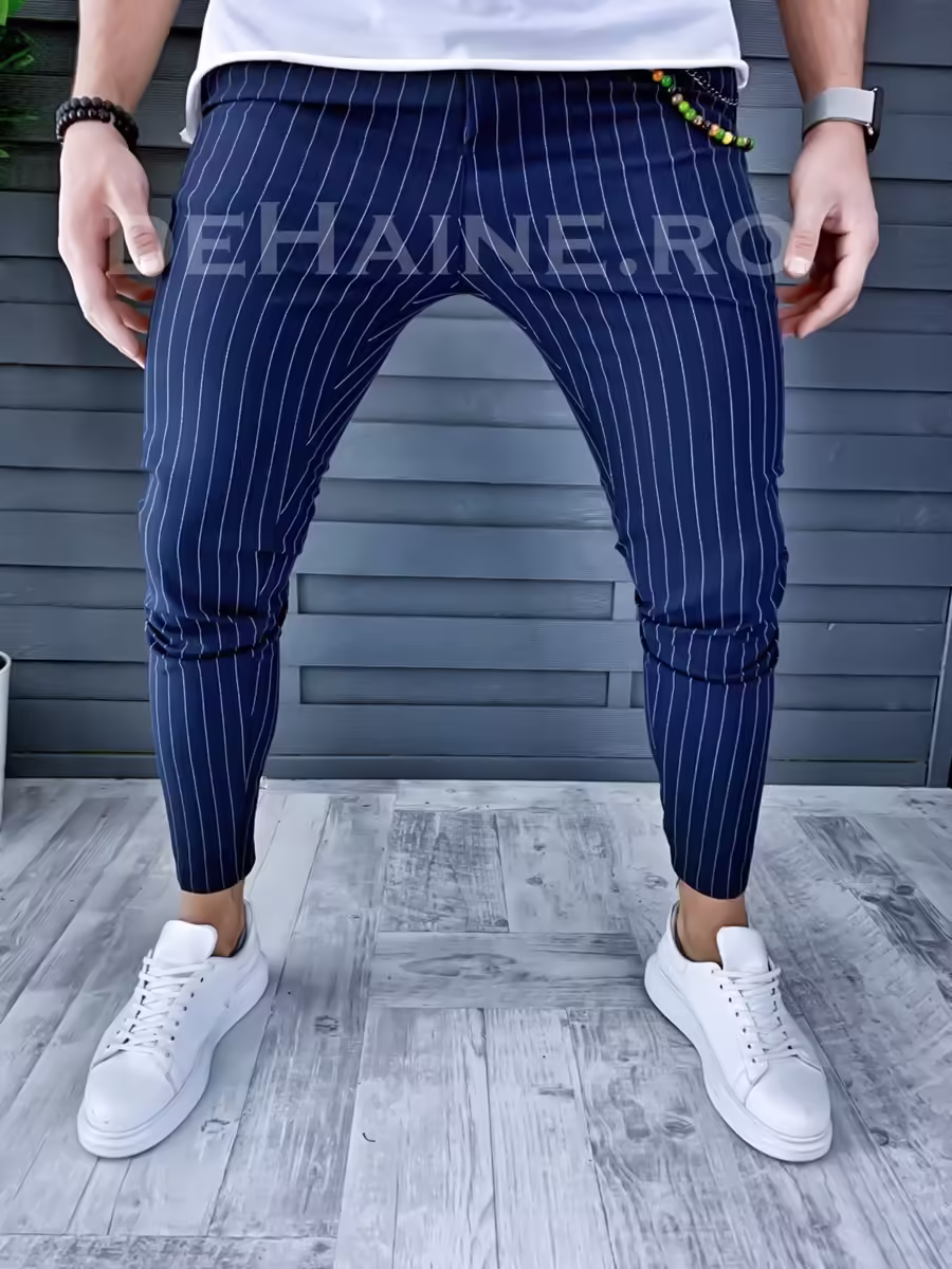 Pantaloni bărbați bleumarin în dungi – Smart Casual A9124