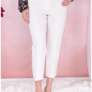Pantaloni Conici Albi 7/8 cu Talie Înaltă