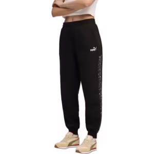 Pantaloni Sport Negri pentru Femei Puma Ess Graphic Animal Comfort cu Talie Înaltă din Bumbac
