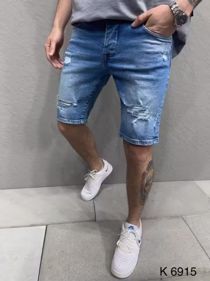 PANTALONI SCURTI CASUAL RUPTI BLUE PSAS93(6915) (MĂRIME: 31)