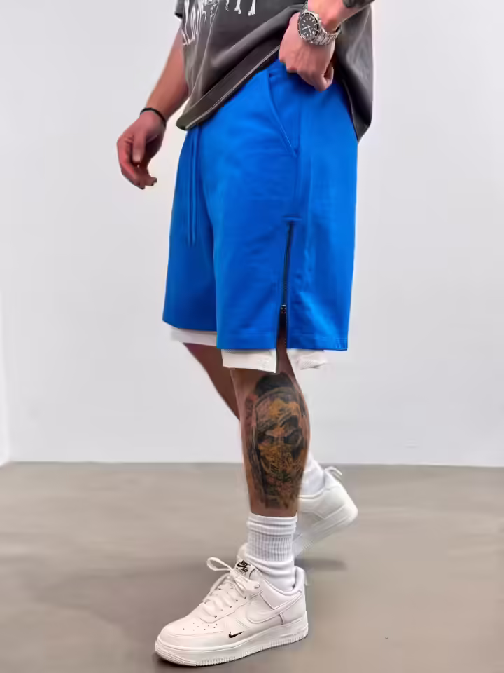 PANTALONI SCURTI ZIPPER SAKS-BLUE PSAS195(AJ6411) (MĂRIME: S)