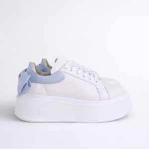 Pantofi casual Piele Naturala Alb cu Blue Bow