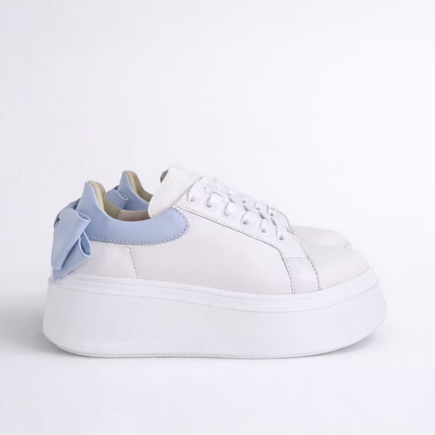 Pantofi casual Piele Naturala Alb cu Blue Bow