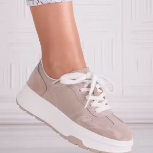 Pantofi Dama Casual Bej din Piele Naturala Intoarsa si Textil – Narella
